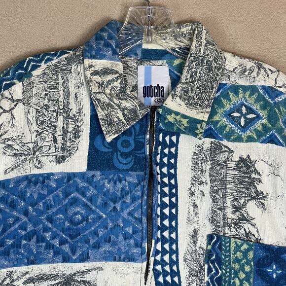 Gotcha Shirt Mens L Multicolor 1/4 Zip Short Sleeve Hawaiian‎ Print Relaxed Polo - Picture 2 of 10